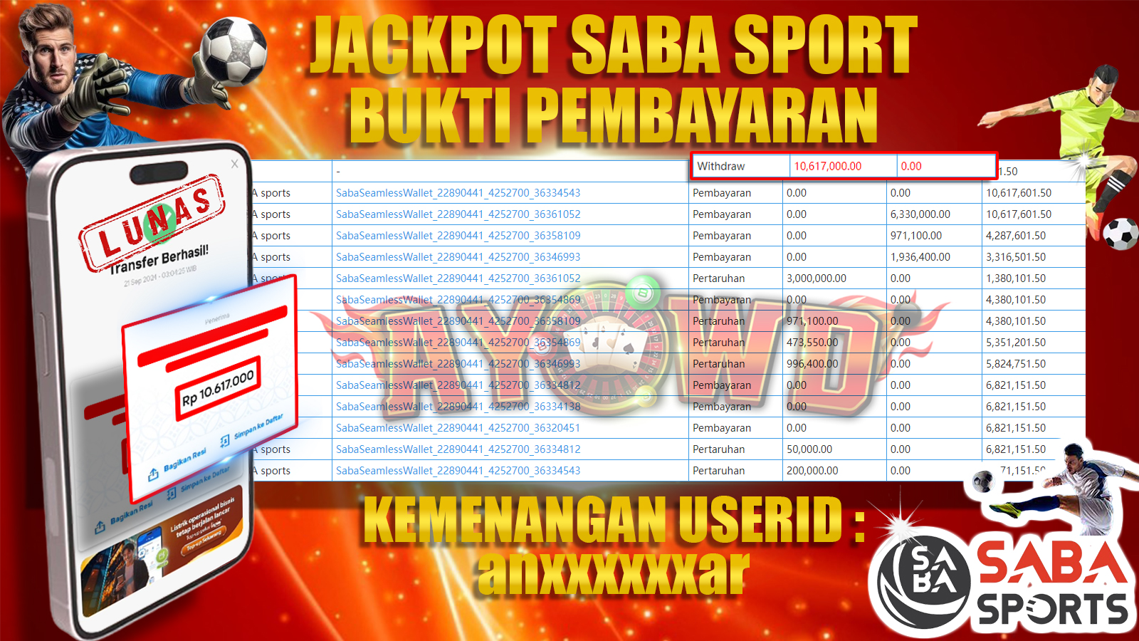 AYOWD JACKPOT SPORT GAME SBO-SABA sports  Rp 10,617,000 LUNAS