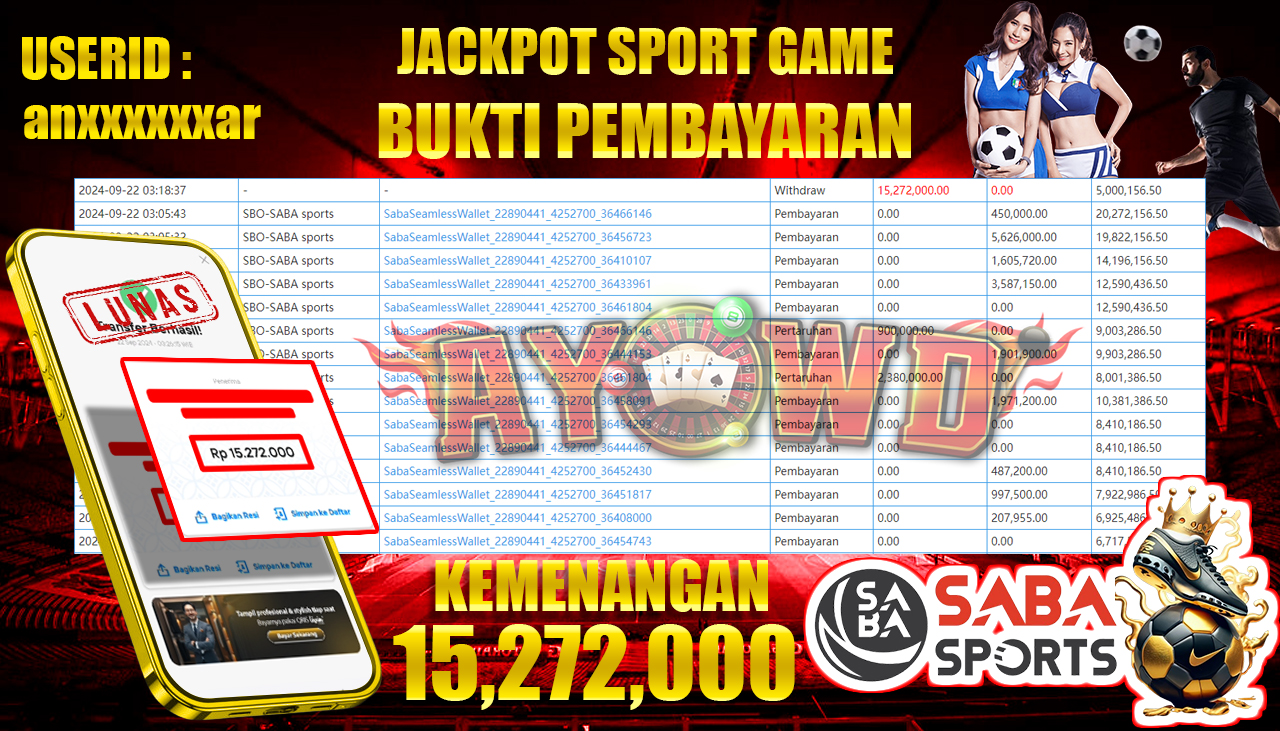 AYOWD JACKPOT SPORT GAME SBO-SABA sports  Rp 15,272,000 LUNAS