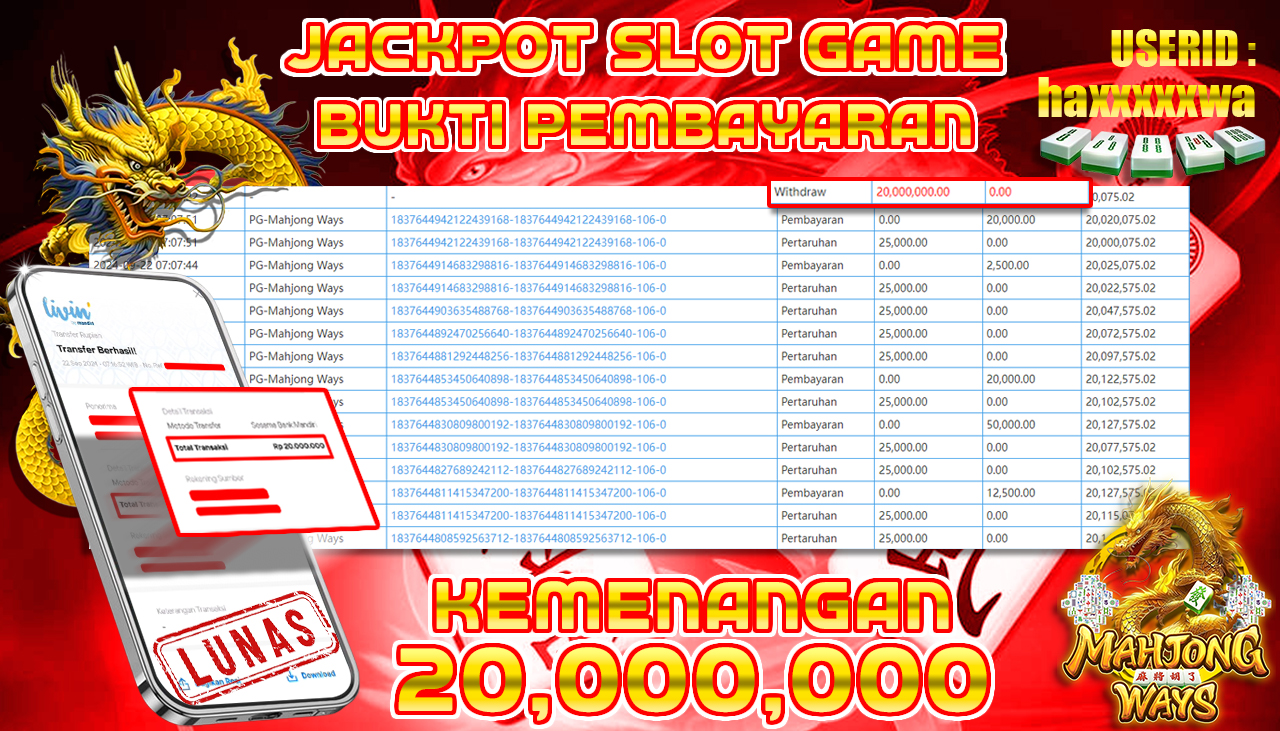 AYOWD JACKPOT SLOT GAME PG-Mahjong Ways  Rp 20,000,000 LUNAS