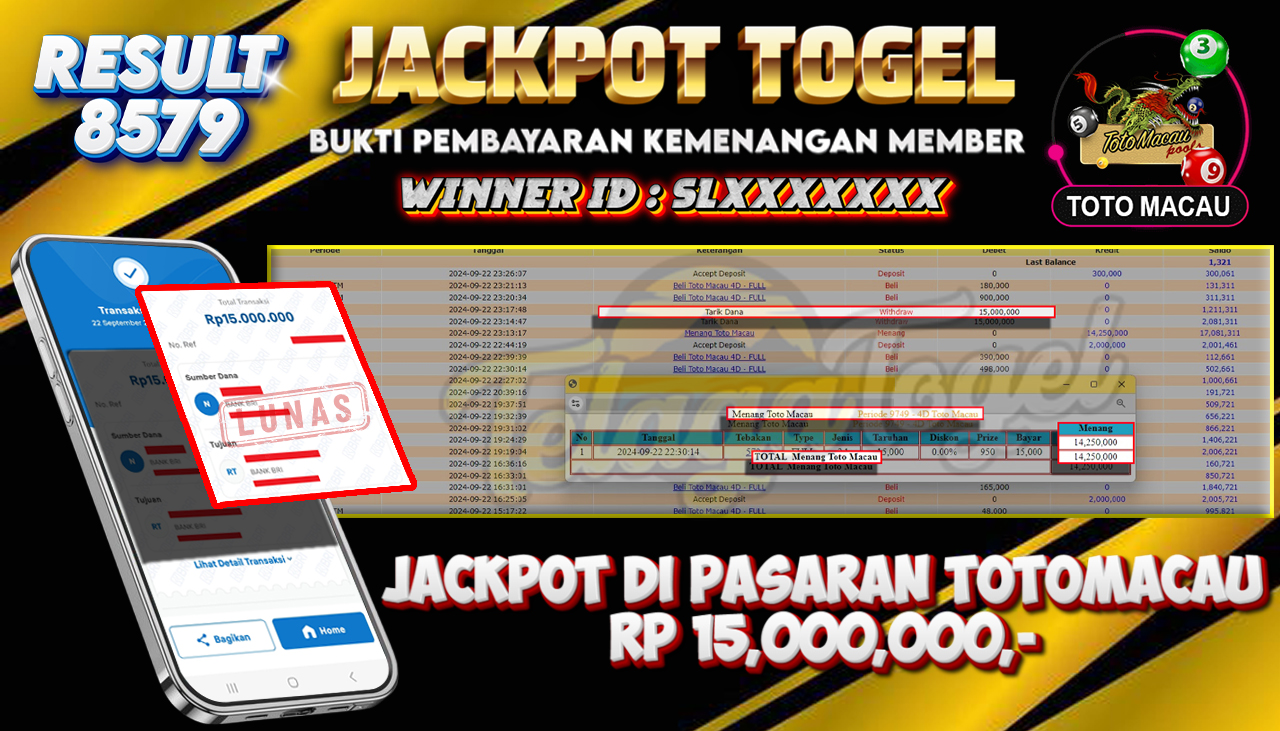 TELAGATOGEL JACKPOT TOGEL TOTOMACAU Rp 15,000,000,- LUNAS