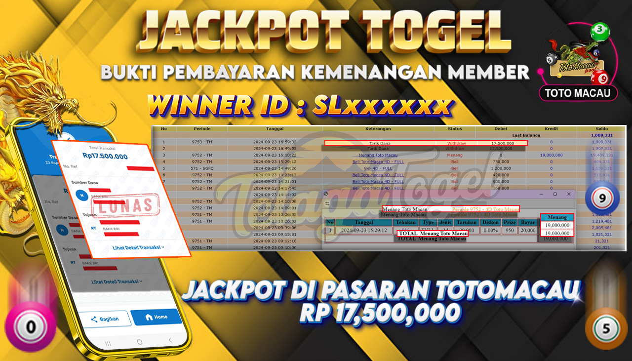 TELAGATOGEL JACKPOT TOGEL TOTOMACAU Rp 17,500,000,- LUNAS