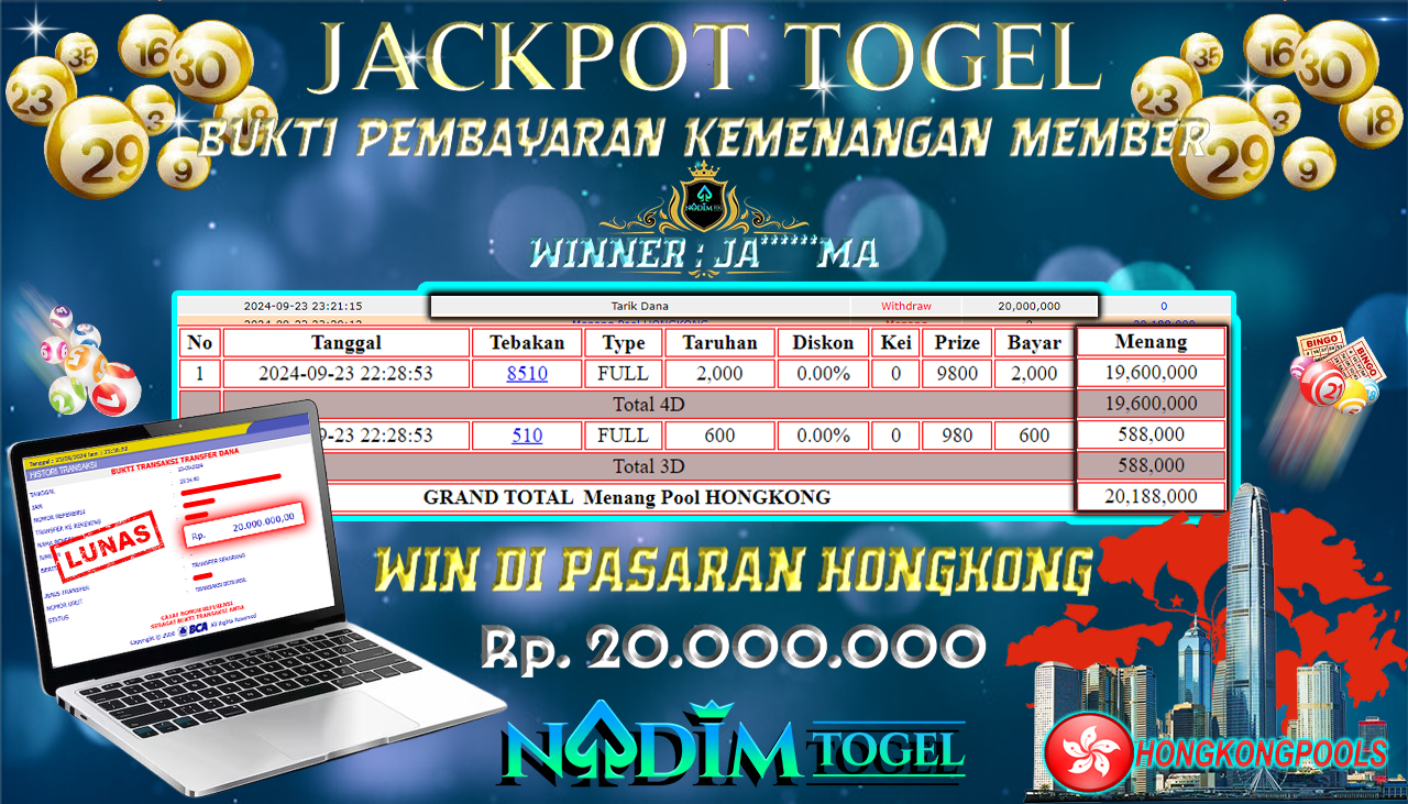 NADIMTOGEL JACKPOT TOGEL HONGKONG POOLS Rp 20,000,000,- LUNAS