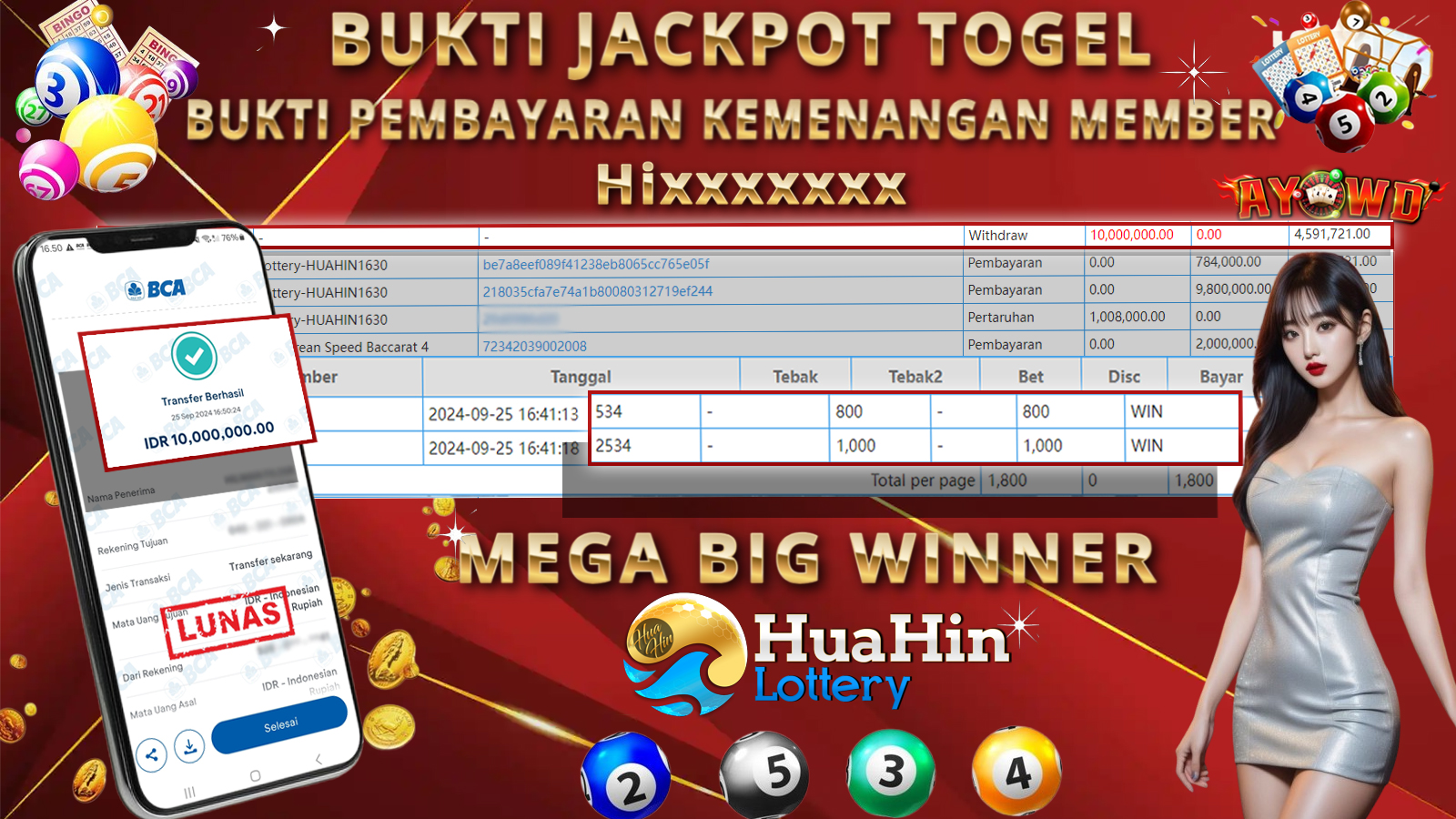 AYOWD JACKPOT TOGEL HUAHIN-1630 Rp 10,000,000 LUNAS