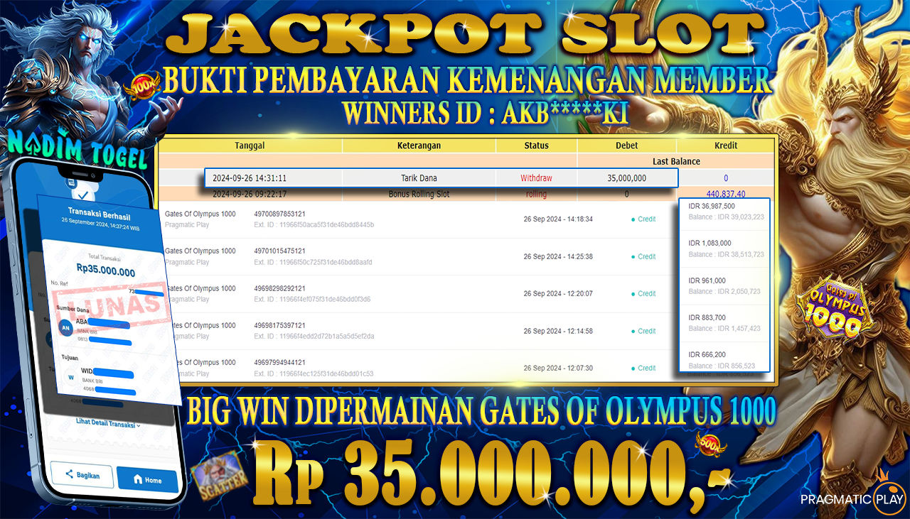 NADIMTOGEL JACKPOT SLOT GATES OF OLYMPUS 1000 Rp 35.000.000,- LUNAS