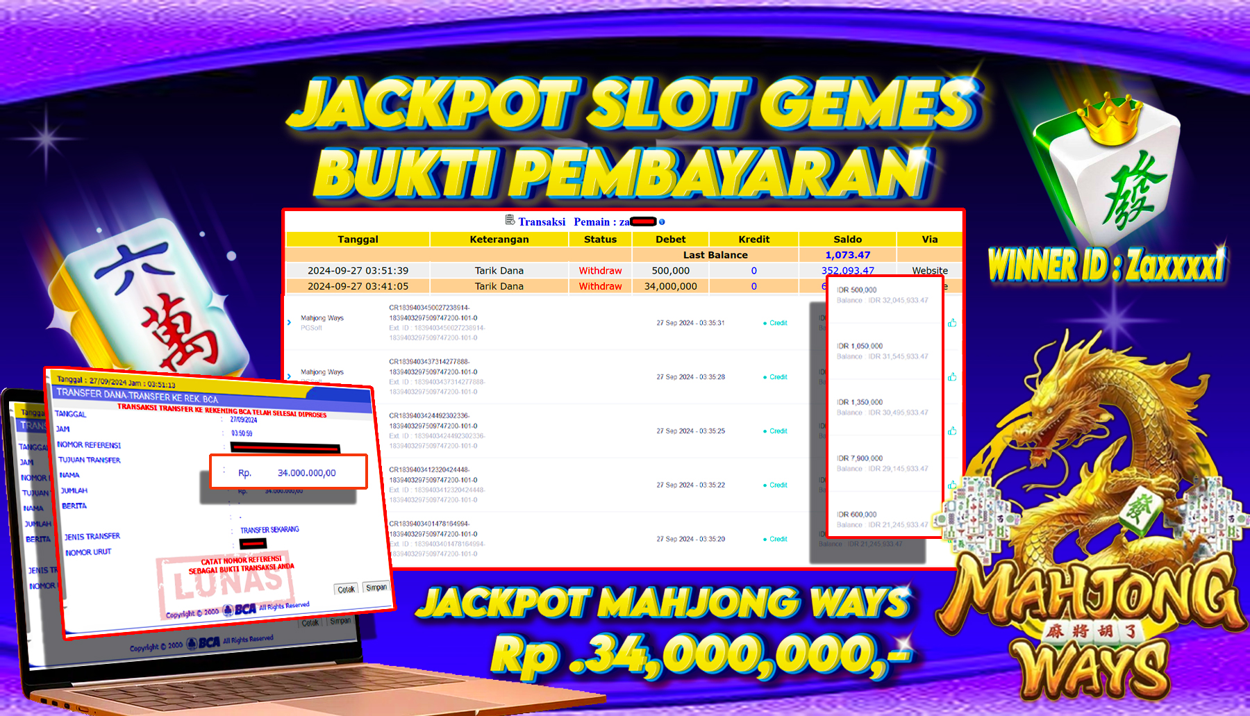 NADIMTOGEL JACKPOT SLOT MAHJONG WAYS Rp 34.000.000,- LUNAS