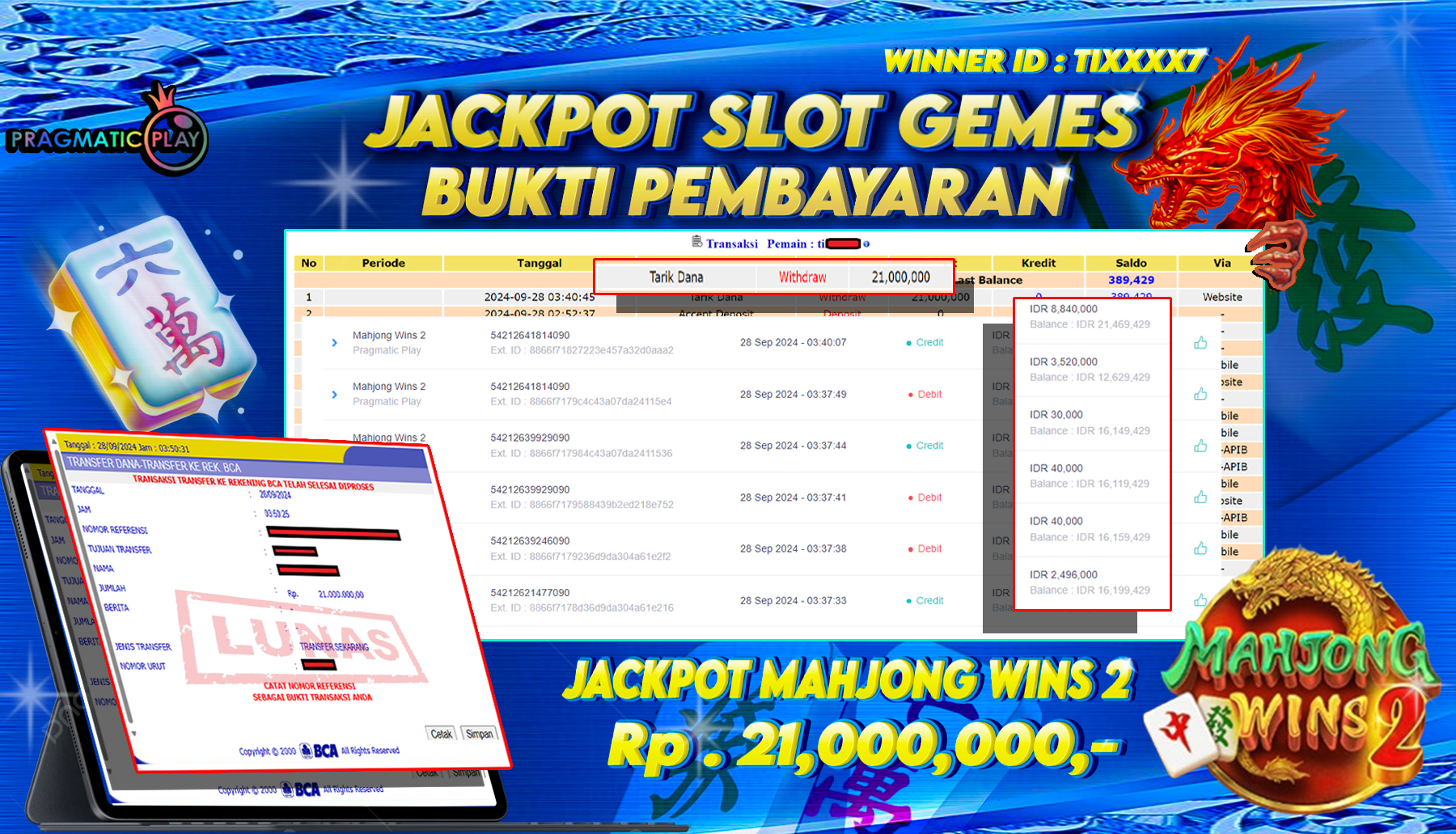 NADIMTOGEL JACKPOT SLOT MAHJONG WINS 2 Rp 21,000,000- LUNAS