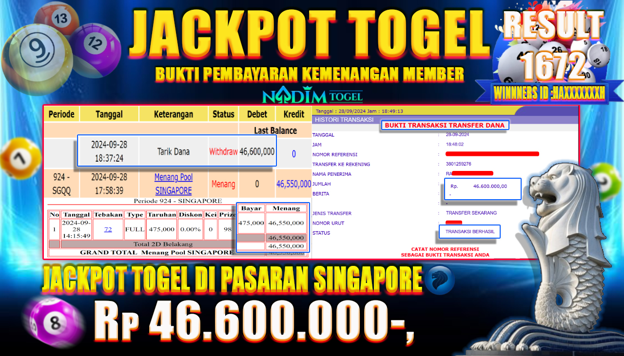 NADIMTOGEL JACKPOT TOGEL SINGAPORE POOLS Rp 46,600,000,- LUNAS