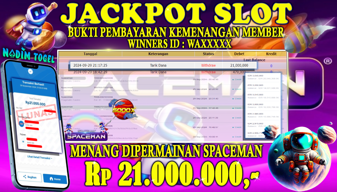 NADIMTOGEL JACKPOT SLOT SPACEMAN Rp 21,000,000,- LUNAS