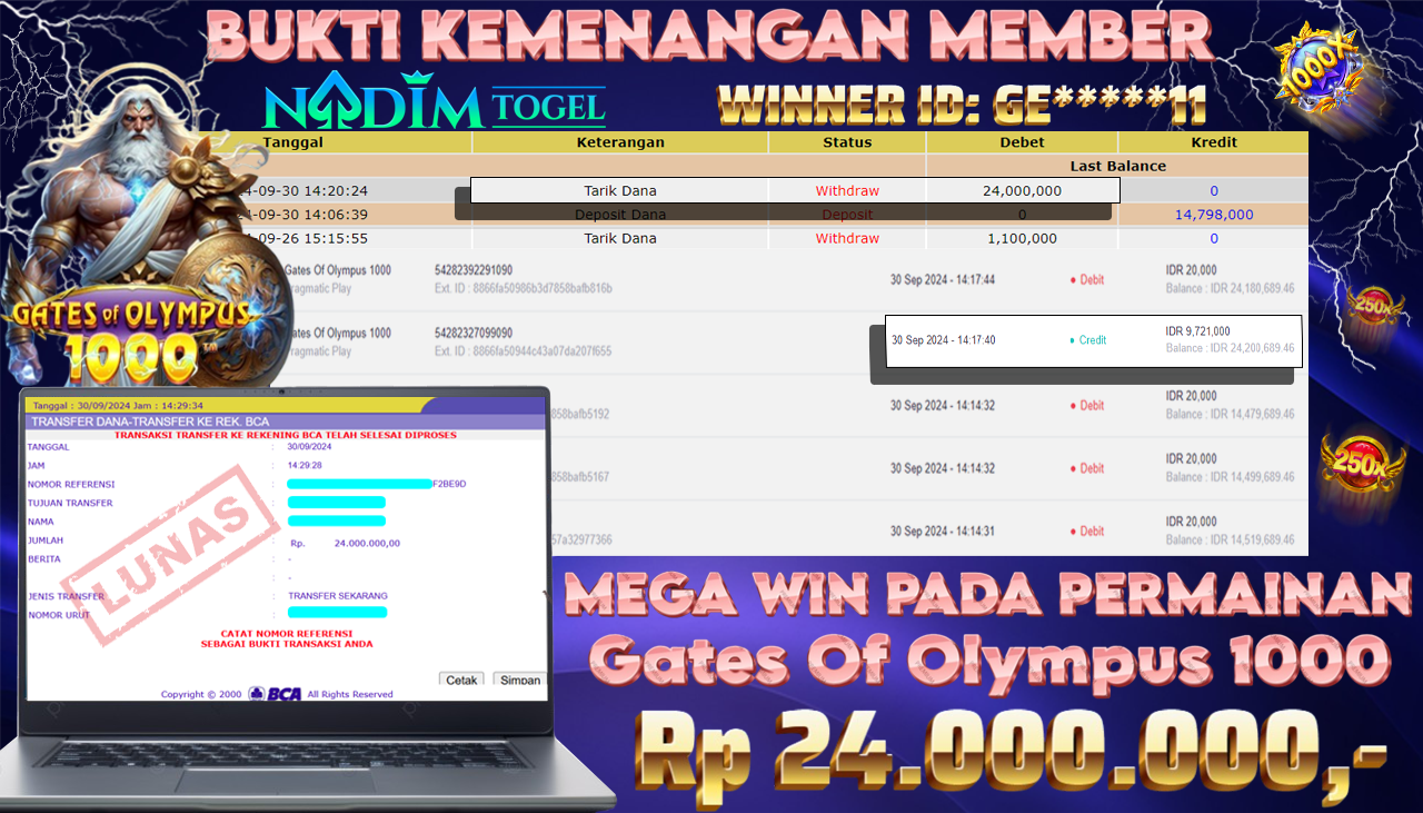 NADIMTOGEL JACKPOT SLOT GATES OF OLYMPUS-1000 Rp 24.000.000,- LUNAS
