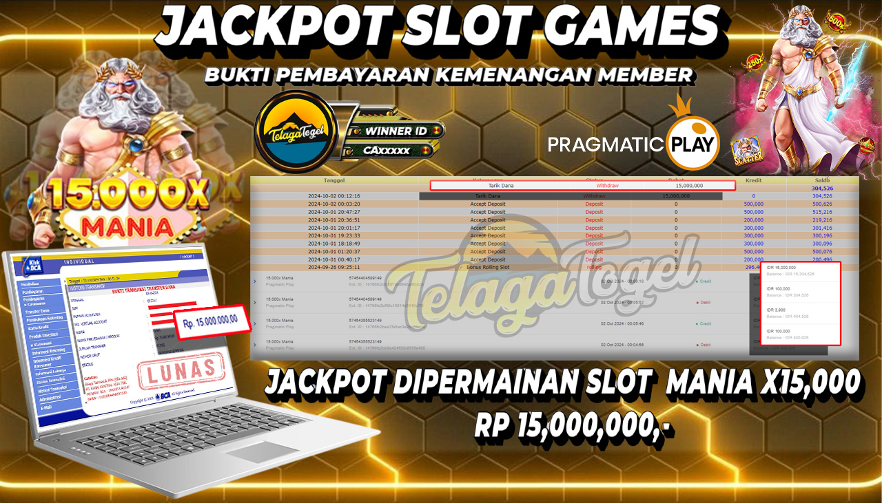 TELAGATOGEL JACKPOT SLOT 15,000X MANIA Rp 15,000,000,- LUNAS