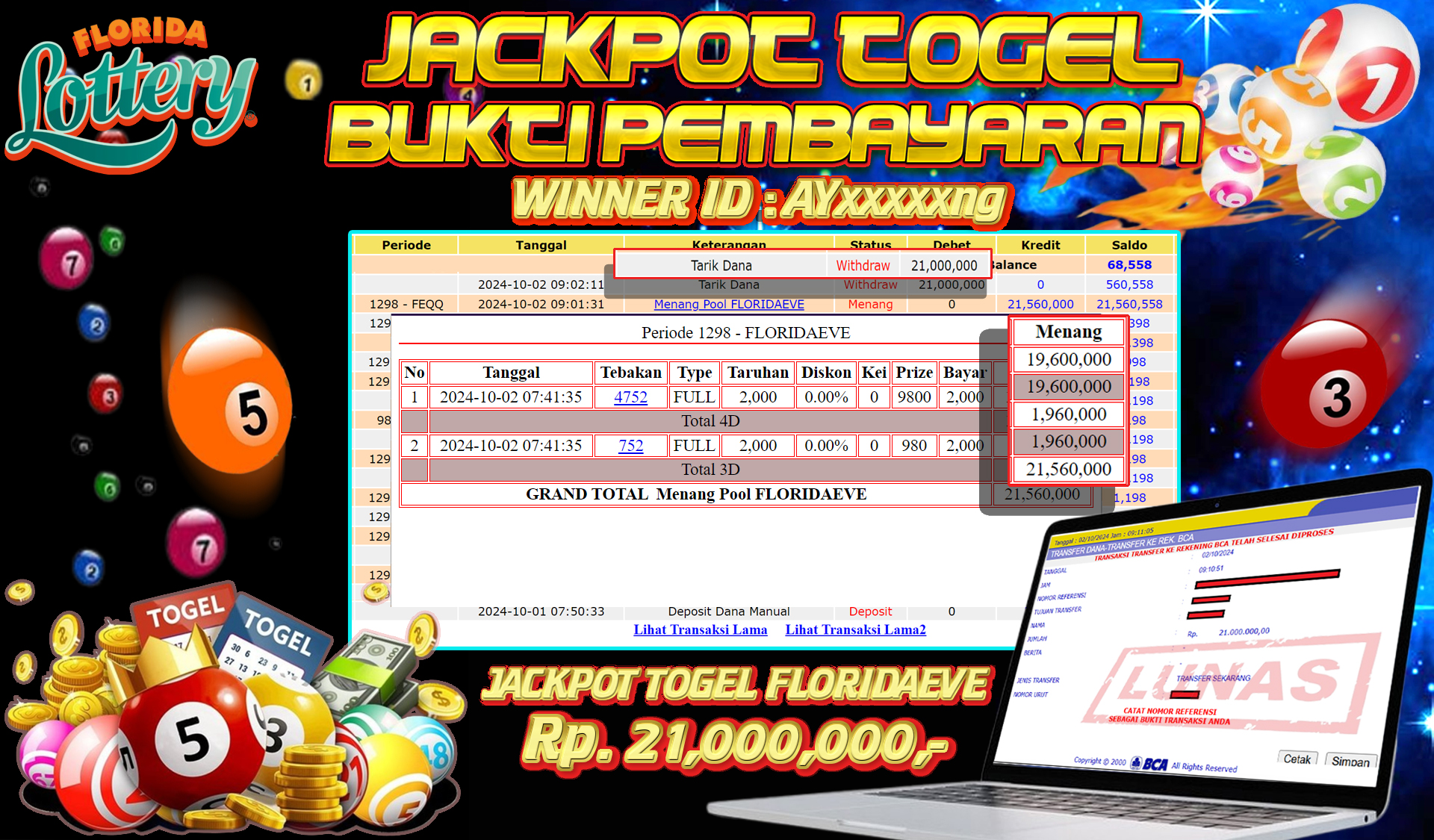 NADIMTOGEL JACKPOT TOGEL FLORIDAEVE Rp 21.000.000,- LUNAS