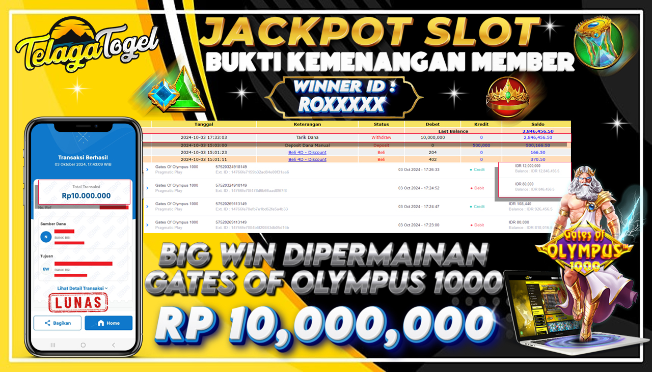 TELAGATOGEL JACKPOT SLOT GATES OF OLYMPUS 1000 Rp 10,000,000,- LUNAS