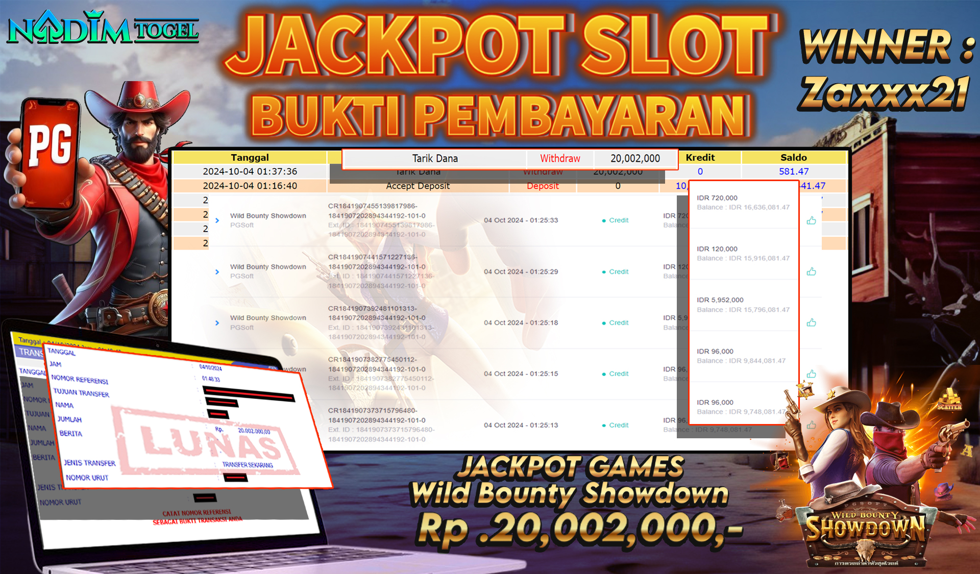 NADIMTOGEL JACKPOT SLOT Wild Bounty Showdown Rp 20,002.000,- LUNAS