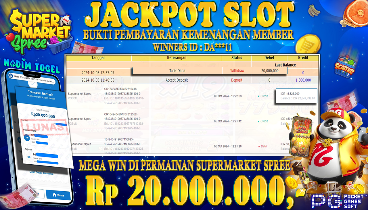 NADIMTOGEL JACKPOT SLOT SUPERMARKET SPREE Rp 20.000.000,- LUNAS