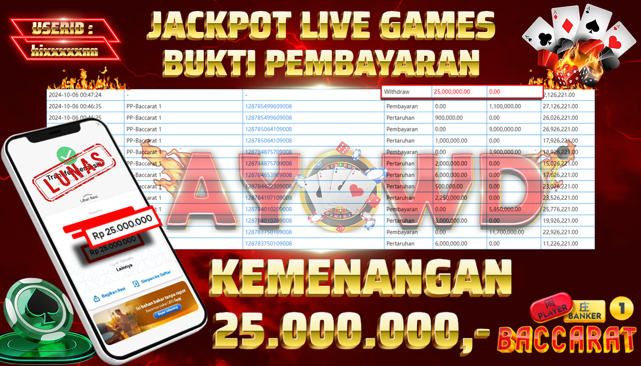 AYOWD JACKPOT LIVE GAME PP-Baccarat 1 Rp 25.000.000 LUNAS