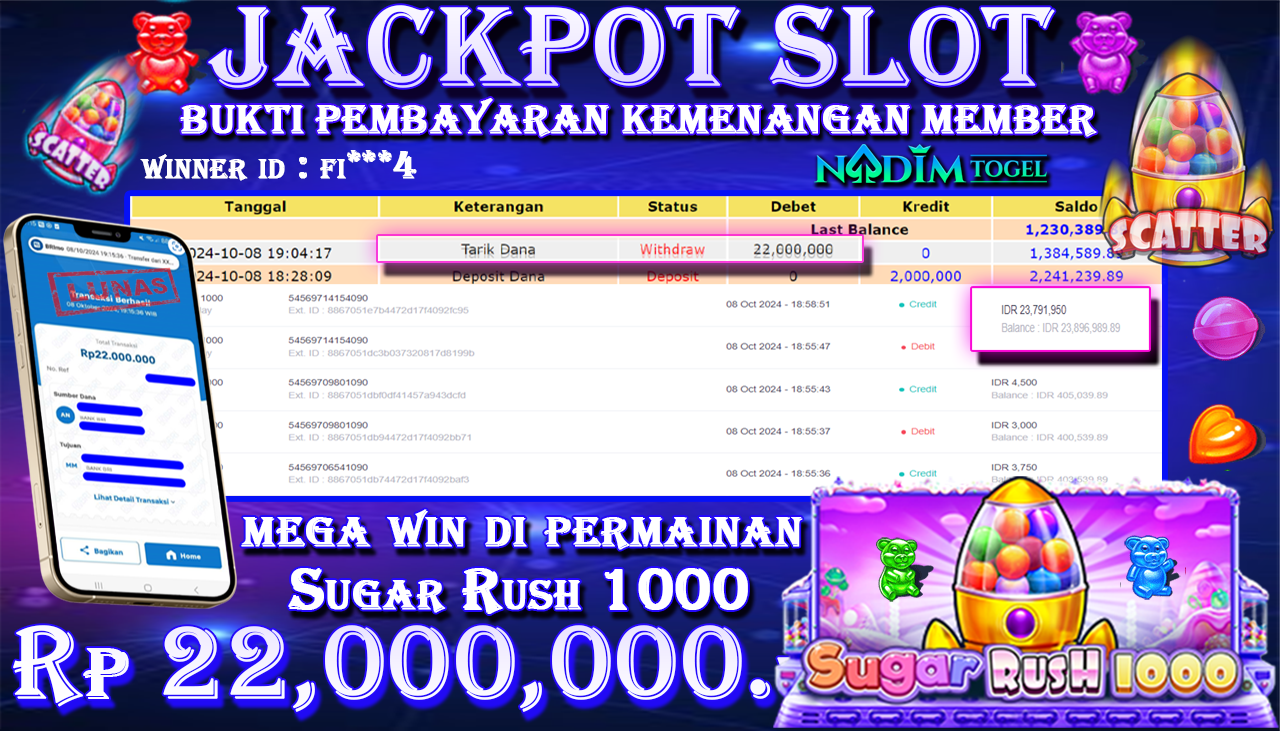 NADIMTOGEL JACKPOT SLOT Sugar Rush 1000 Rp 22,000,000- LUNAS