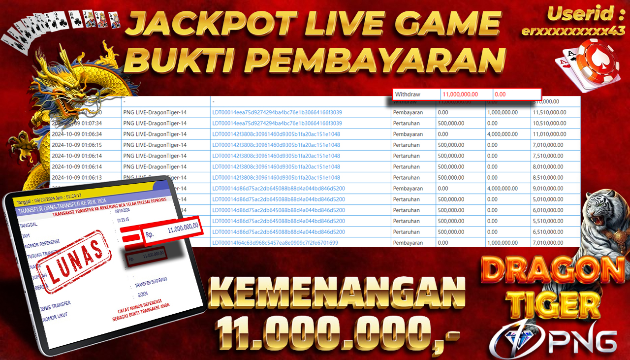 AYOWD JACKPOT LIVE GAME PNG LIVE-DragonTiger-14 Rp 11,000,000 LUNAS