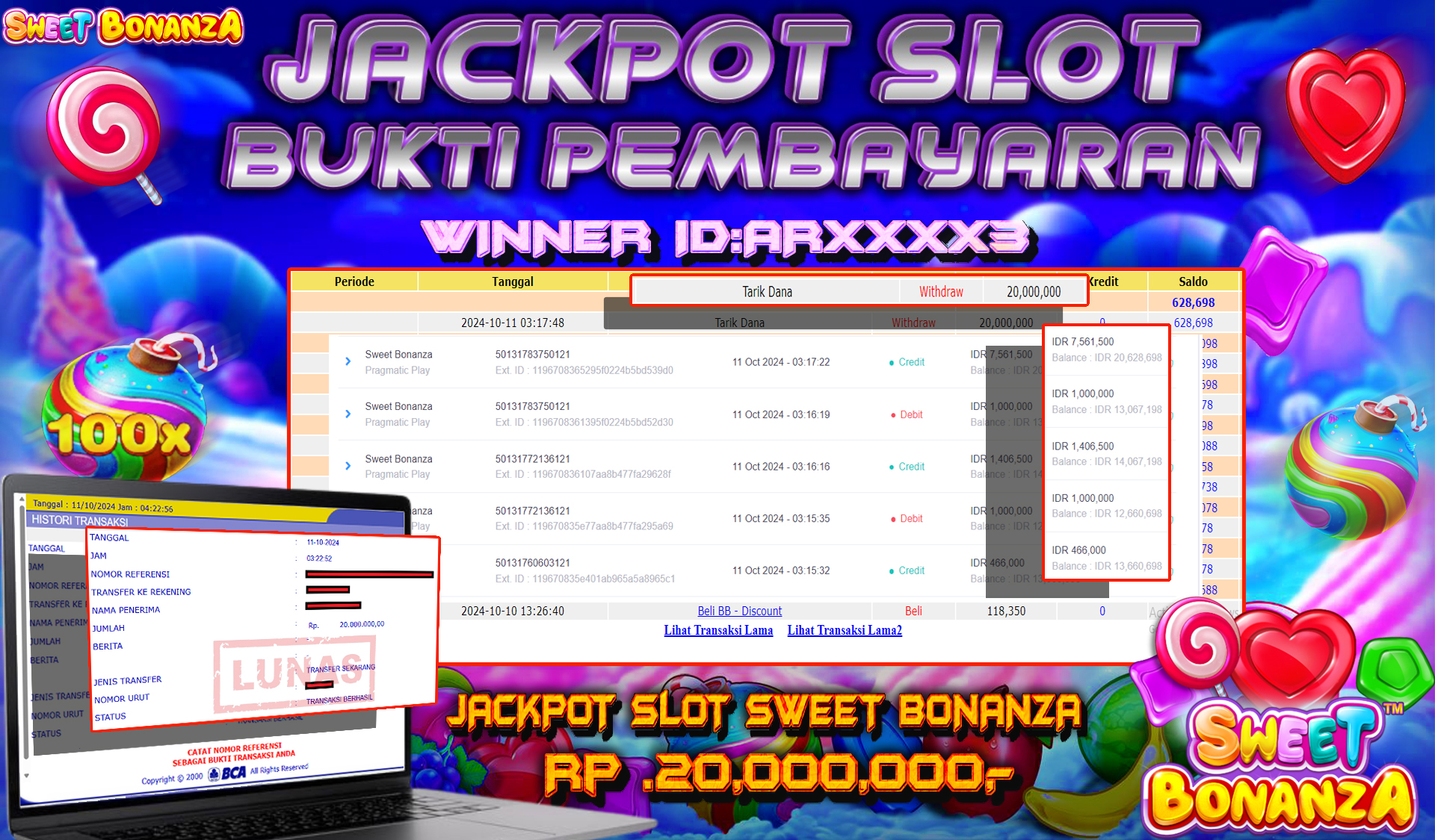NADIMTOGEL JACKPOT SWEET BONANZA Rp 20,000,000,- LUNAS