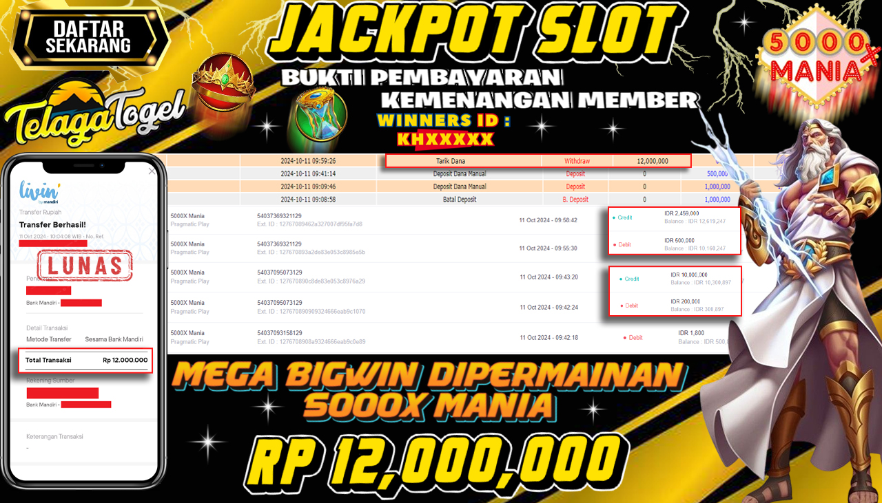 TELAGATOGEL JACKPOT SLOT 5000X MANIA Rp 12,000,000,- LUNAS