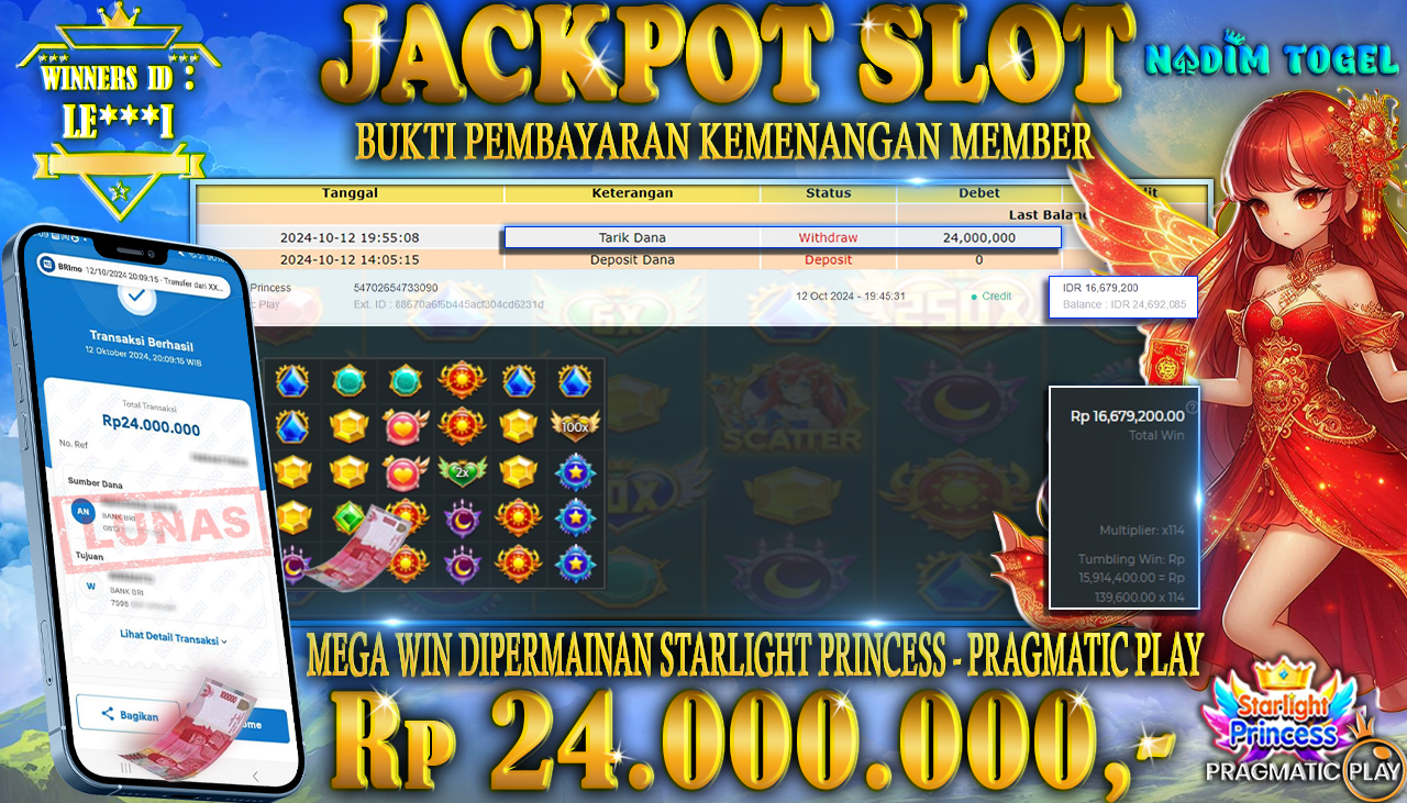 NADIMTOGEL JACKPOT SLOT STARLIGHT PRINCESS Rp 24.000.000,- LUNAS