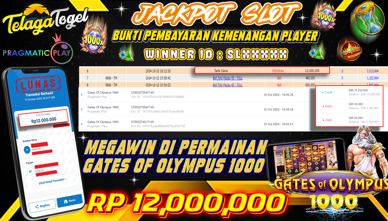 TELAGATOGEL JACKPOT SLOT GATES OF OLYMPUS 1000 Rp 12,000,000,- LUNAS