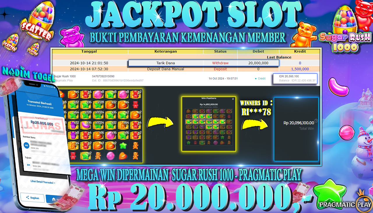 NADIMTOGEL JACKPOT SUGAR RUSH 1000 Rp 20.000.000,- LUNAS