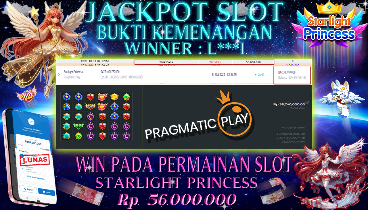 NADIMTOGEL JACKPOT SLOT STARLIGHT PRINCESS Rp 56.000.000,- LUNAS