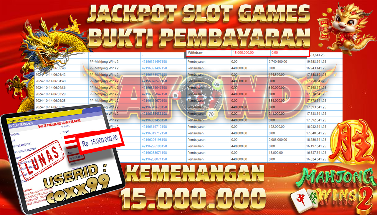 AYOWD JACKPOT SLOT GAME PP-Mahjong Wins 2 Rp 15,000,000 LUNAS