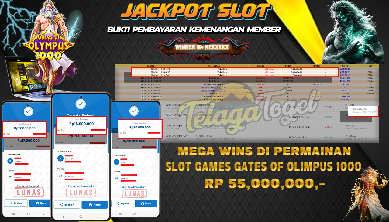 TELAGATOGEL JACKPOT SLOT GATES OF OLYMPUS 1000 Rp 55,000,000,- LUNAS
