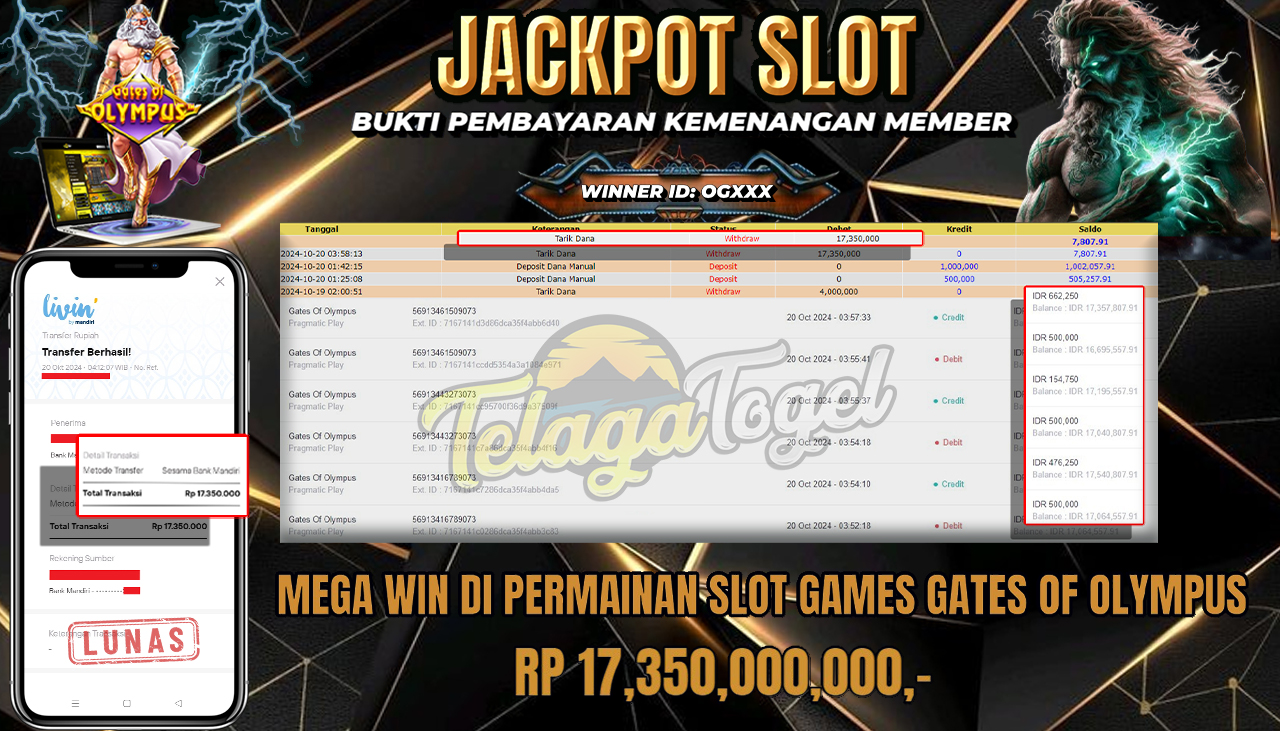 TELAGATOGEL JACKPOT SLOT GATES OF OLYMPUS Rp 17,350,000,- LUNAS