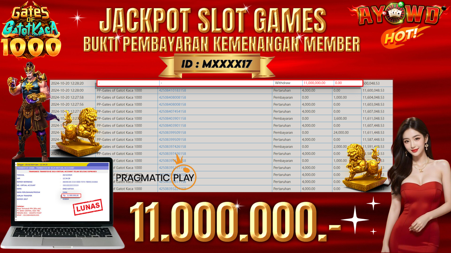 AYOWD JACKPOT SLOT GAMES PP-Gates of Gatot Kaca 1000 Rp 11,000,000 LUNAS
