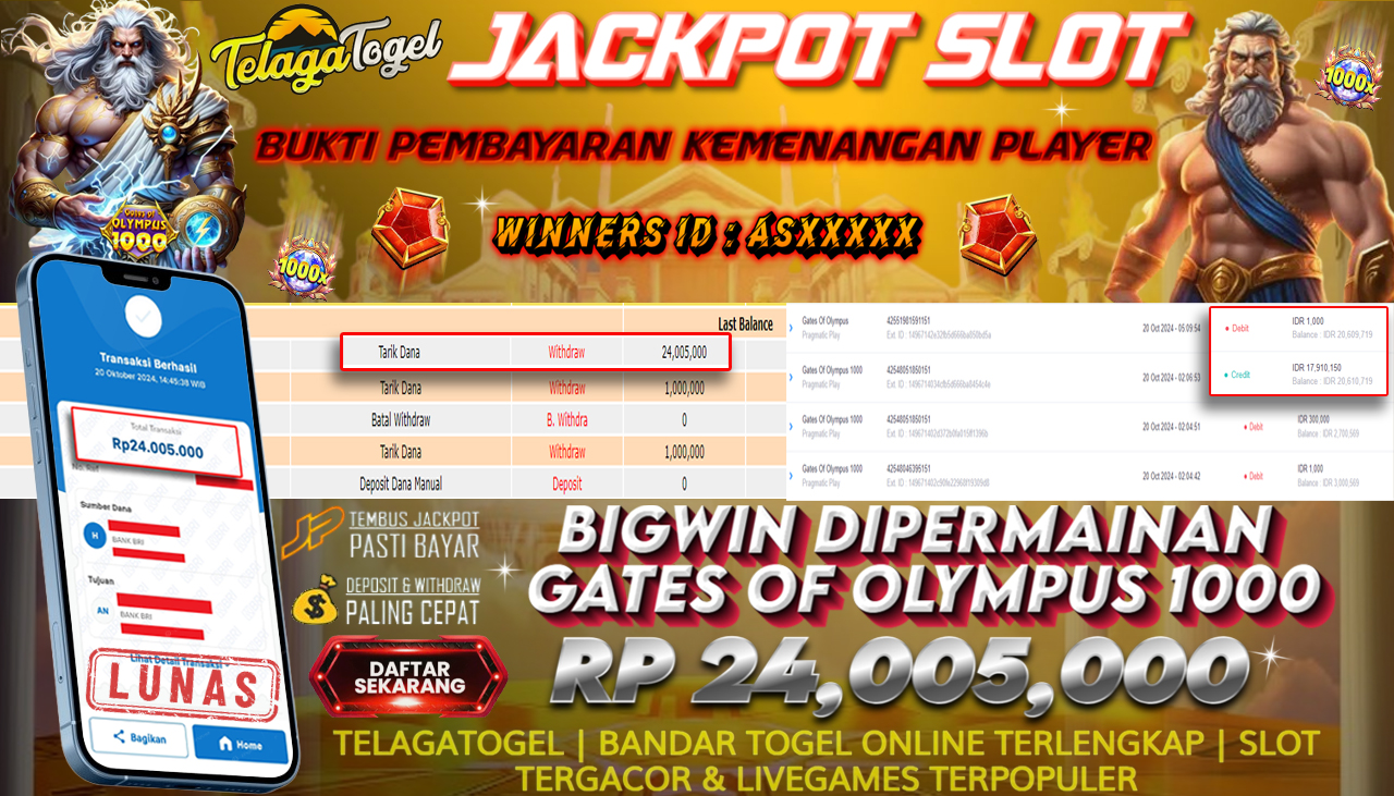 TELAGATOGEL JACKPOT SLOT GATES OF OLYMPUS 1000 Rp 24,005,000,- LUNAS