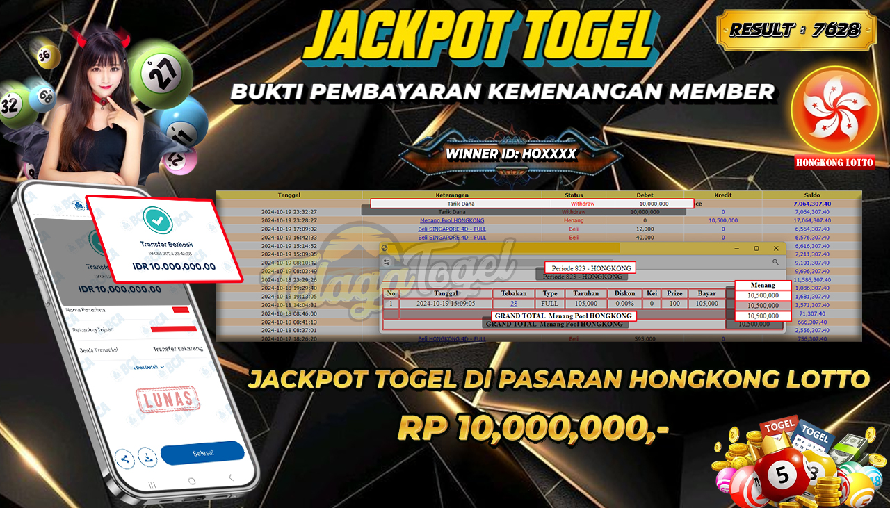 TELAGATOGEL JACKPOT TOGEL HONGKONG LOTTO Rp 10,000,000,- LUNAS