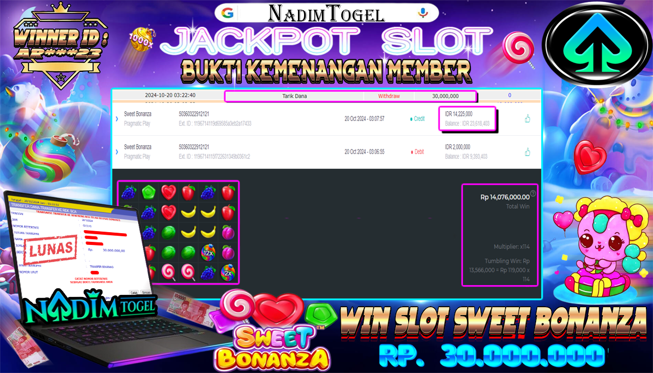 NADIMTOGEL JACKPOT SLOT SWEET BONANZA Rp 30,000,000- LUNAS