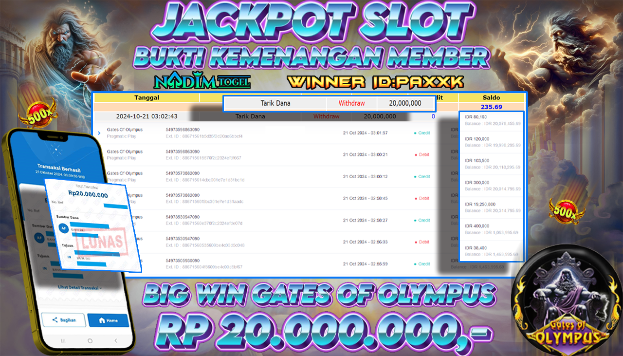 NADIMTOGEL JACKPOT SLOT GATES OF OLYMPUS Rp 20.000.000,- LUNAS