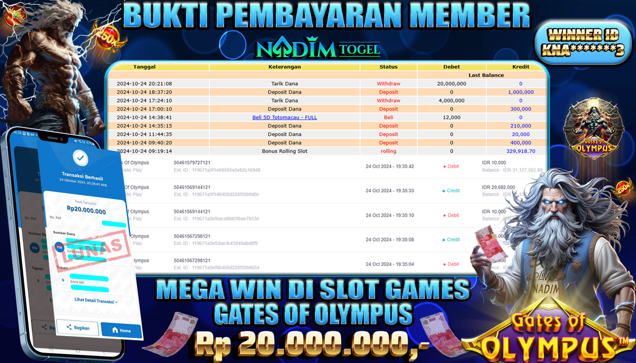 NADIMTOGEL JACKPOT SLOT GATES OF OLYMPUS Rp 20,000,000- LUNAS
