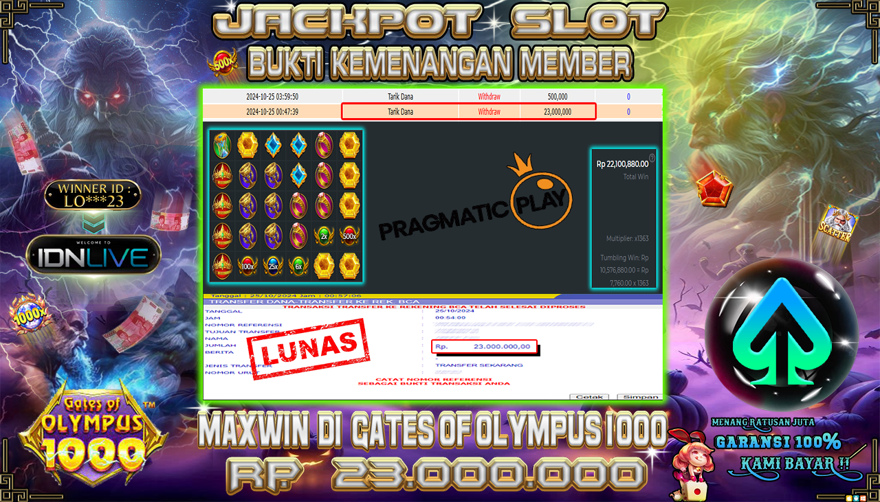 NADIMTOGEL JACKPOT SLOT GATES OF OLYMPUS 1000 Rp 23.000.000,- LUNAS