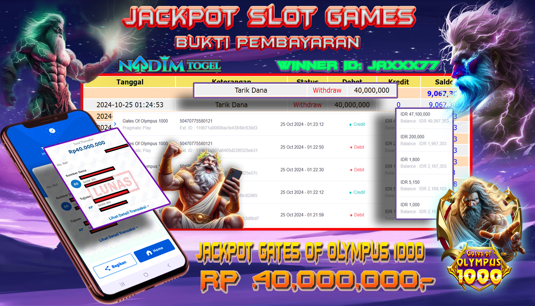 NADIMTOGEL JACKPOT SLOT GATES OF OLYMPUS 1000 Rp 40.000.000,- LUNAS