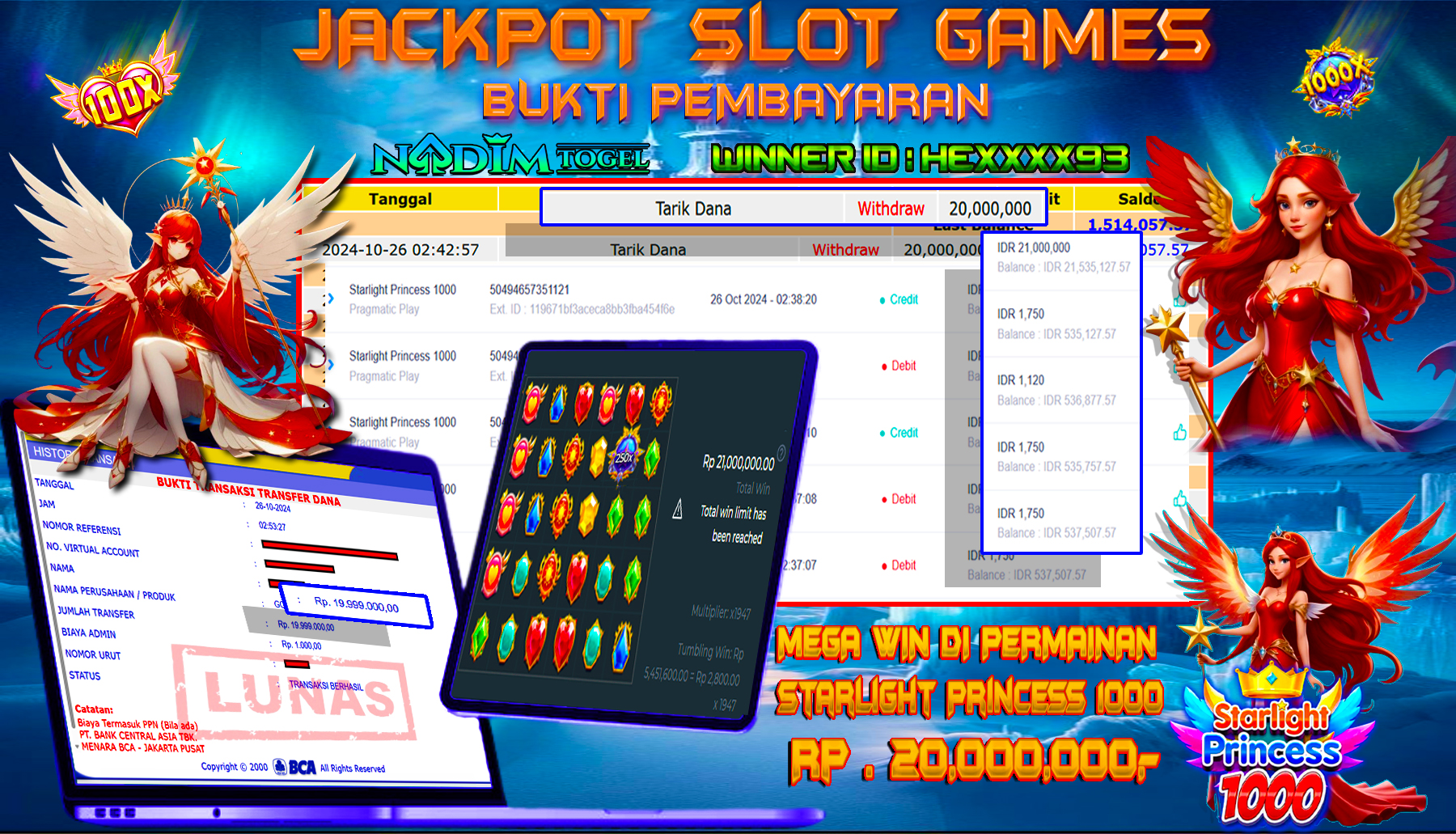 NADIMTOGEL JACKPOT SLOT Starlight Princess 1000 Rp 20.000.000,- LUNAS