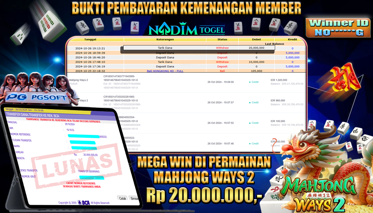 NADIMTOGEL JACKPOT SLOT MAHJONG WAYS 2 Rp 20.000.000,- LUNAS