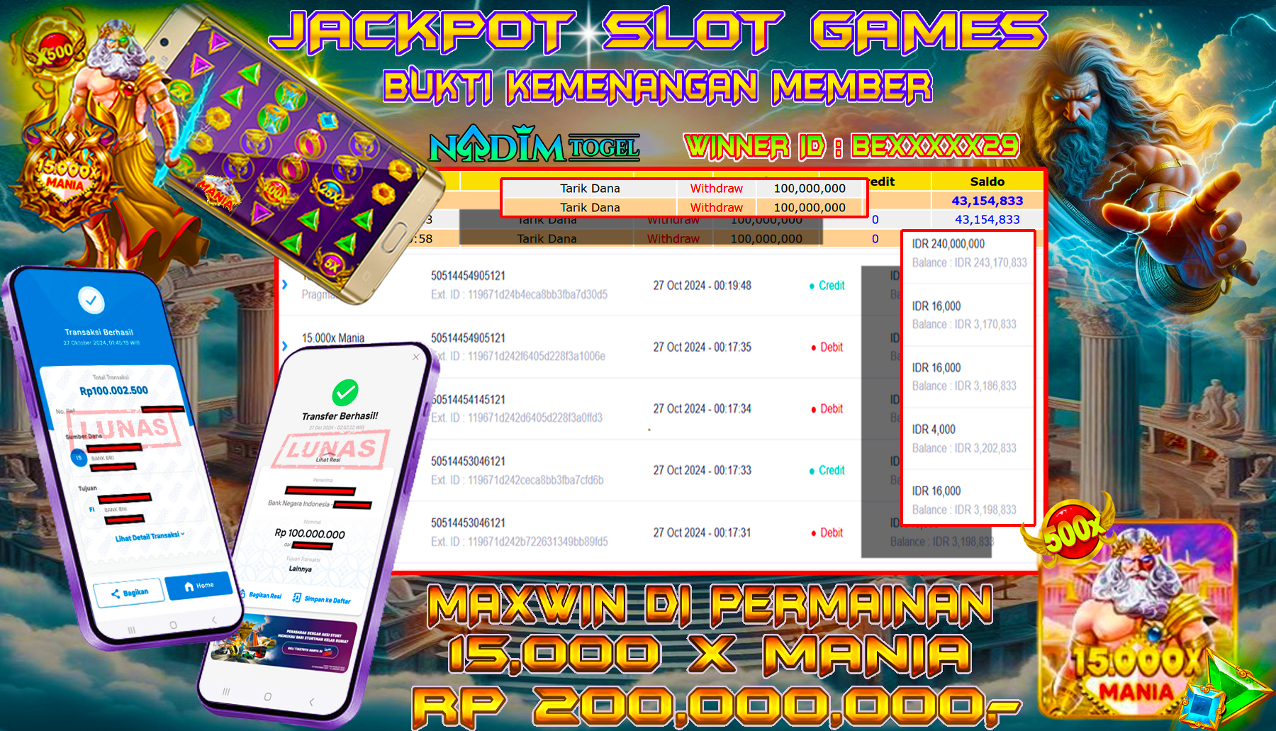 NADIMTOGEL JACKPOT SLOT 15,000 X MANIA Rp 200.000.000,- LUNAS