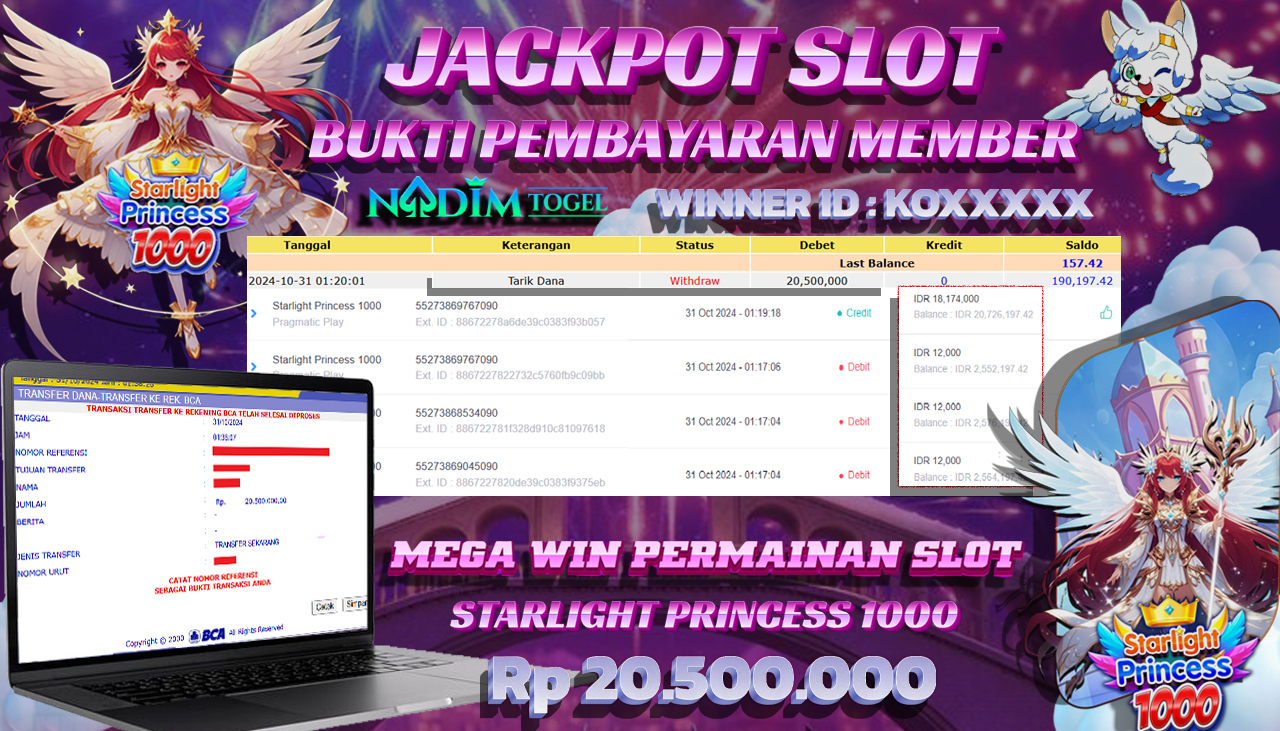 NADIMTOGEL JACKPOT  SLOT Starlight Princess 1000 Rp 20,500,000,- LUNAS