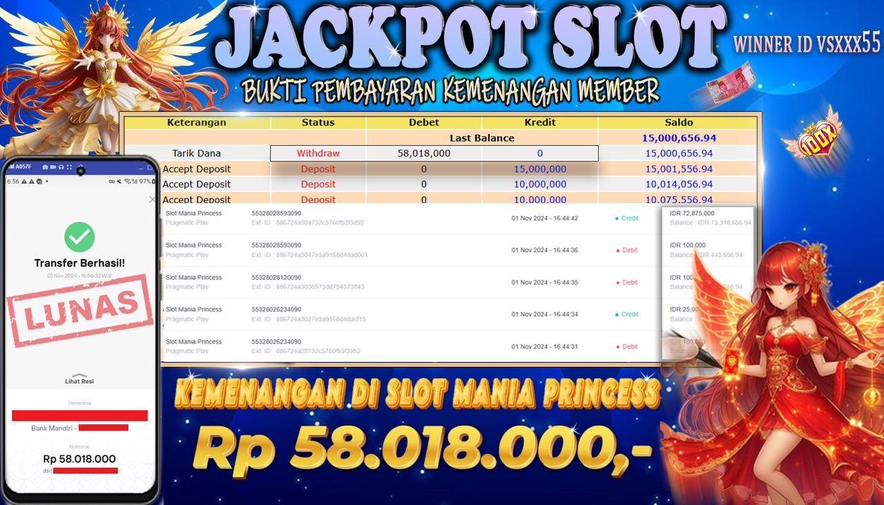 NADIMTOGEL JACKPOT SLOT MANIA PRINCESS Rp.58.018.000,- LUNAS