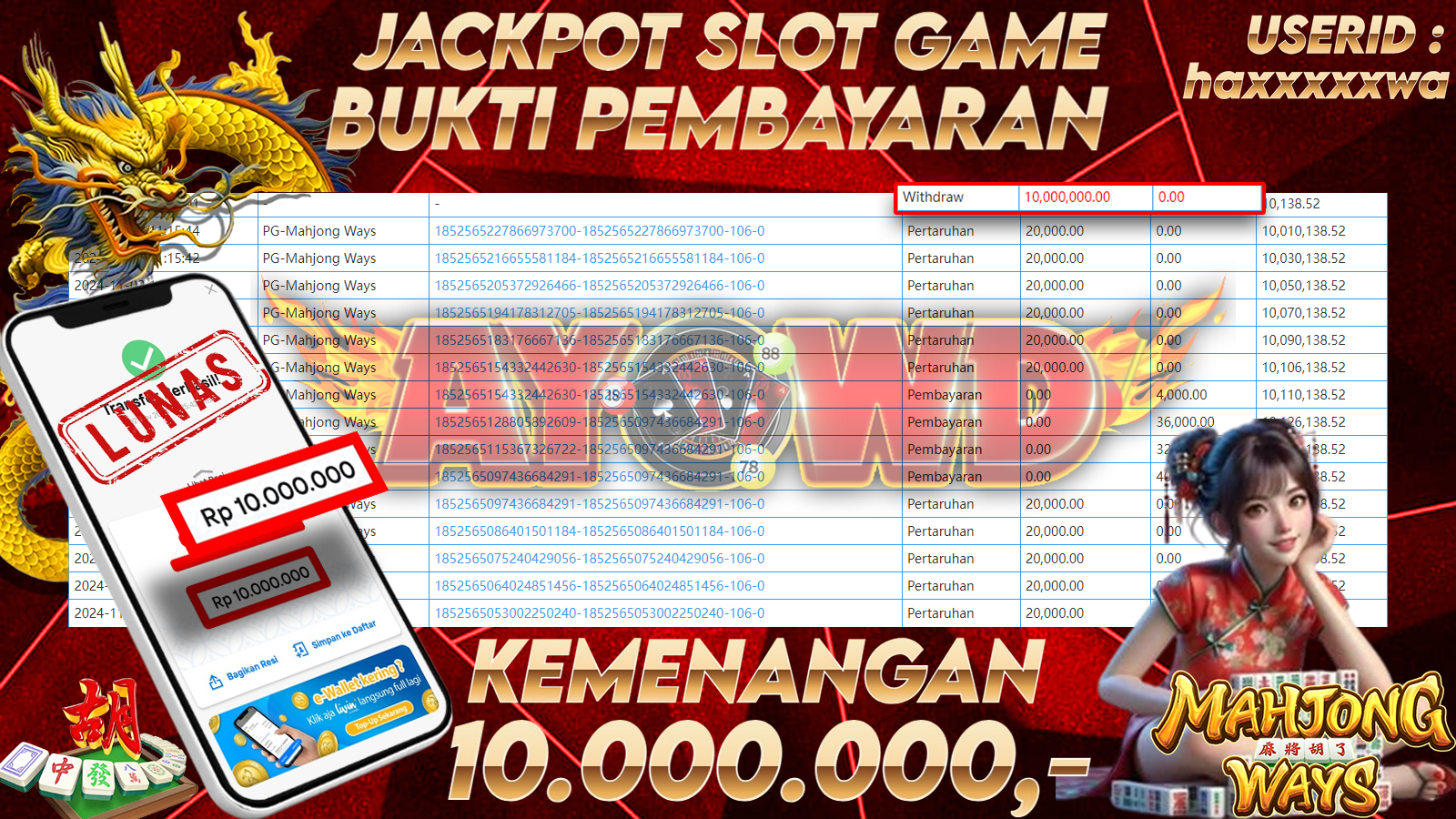 AYOWD JACKPOT SLOT GAMES PG-Mahjong Ways Rp 10,000,000 LUNAS