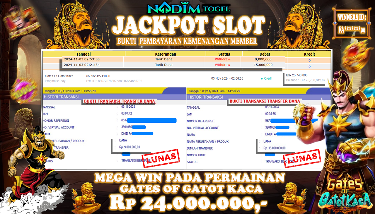 NADIMTOGEL JACKPOT SLOT GATES OF GATOT KACA Rp 24,000,000,- LUNAS