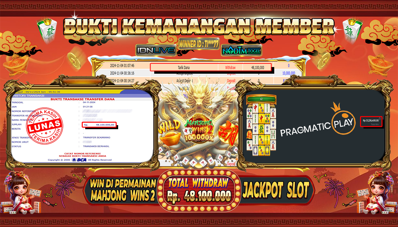 NADIMTOGEL JACKPOT SLOT MAHJONG WINS 2 Rp 48,100,000,- LUNAS
