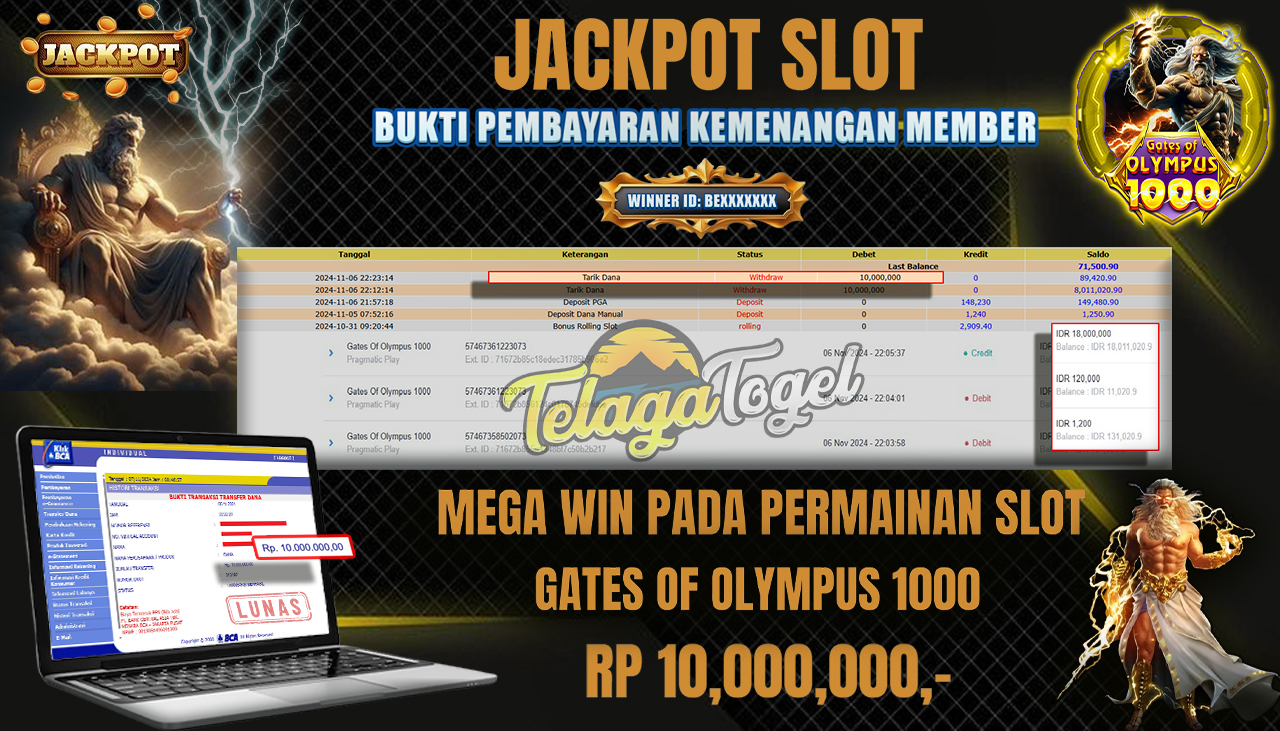 TELAGATOGEL JACKPOT SLOT GATES OF OLYMPUS 1000 Rp 10,000,000,- LUNAS