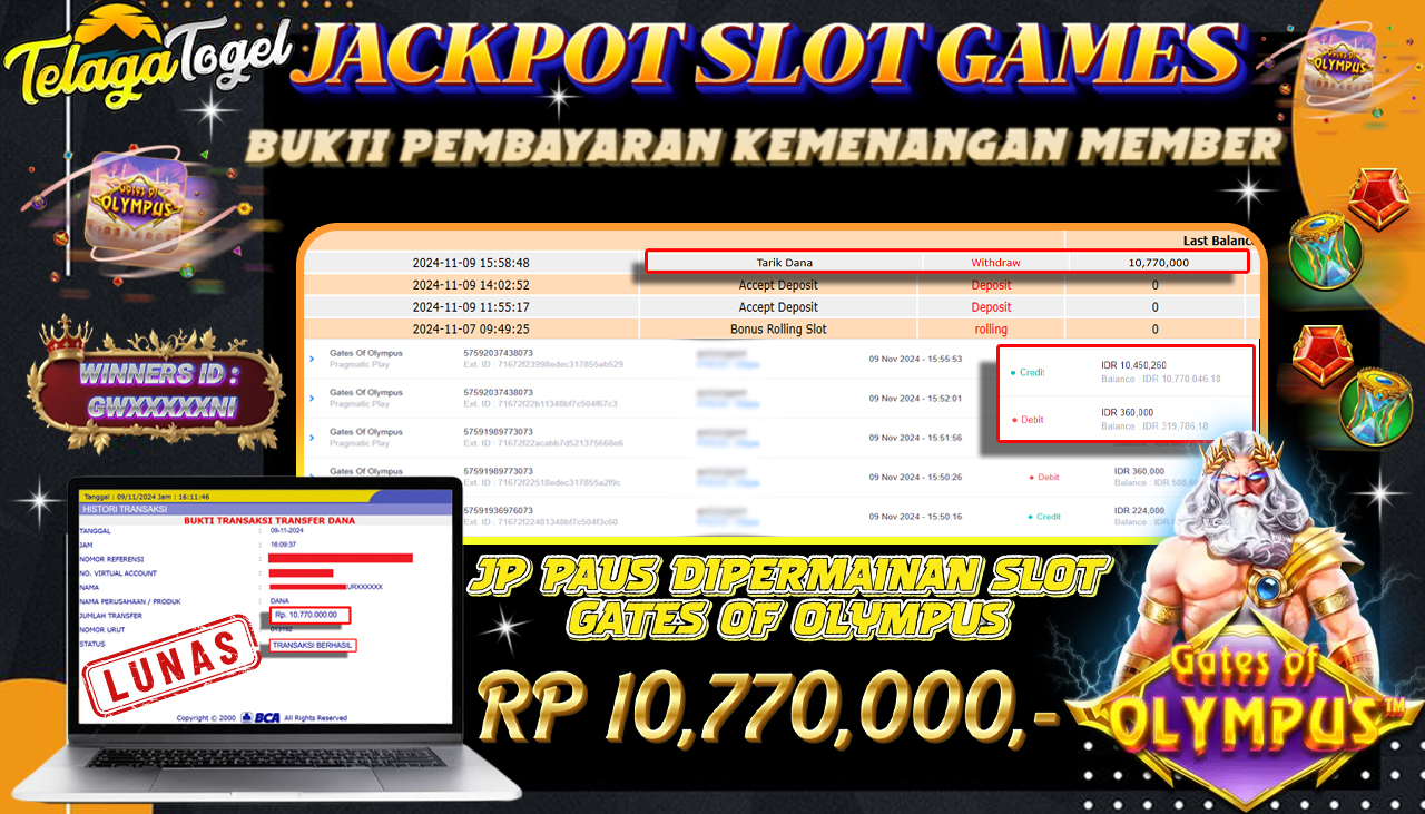 TELAGATOGEL JACKPOT SLOT GATES OF OLYMPUS Rp 10,770,000,- LUNAS