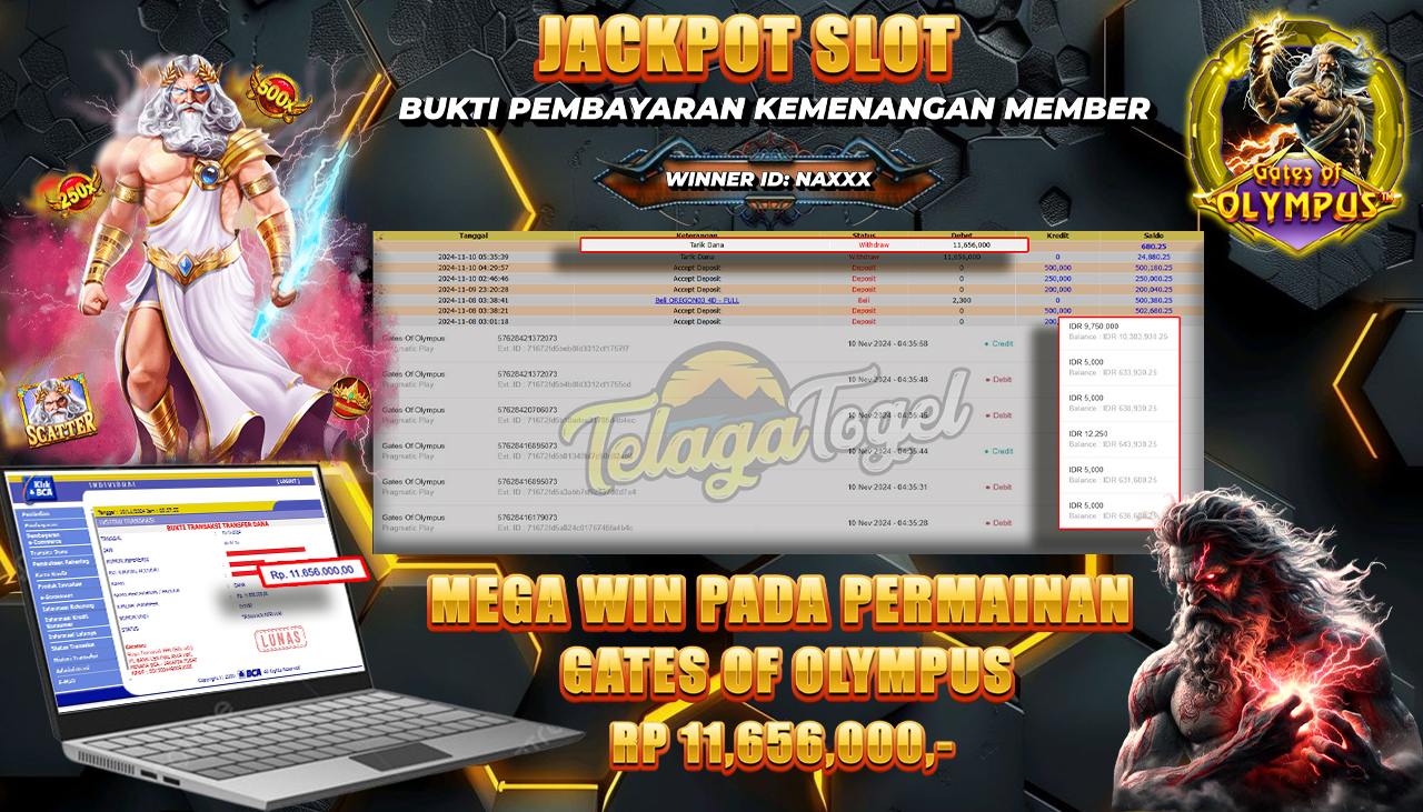 TELAGATOGEL JACKPOT SLOT GATES OF OLYMPUS Rp 11,656,000,- LUNAS