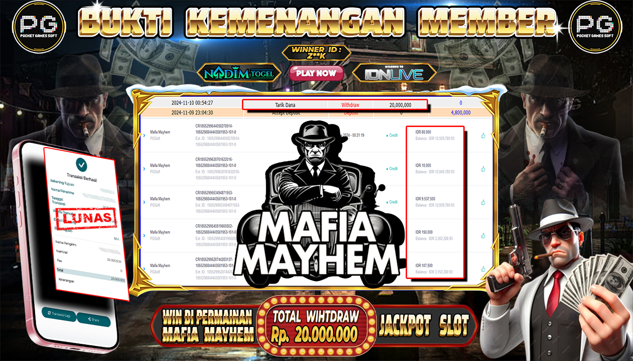 NADIMTOGEL JACKPOT SLOT MAFIA MAYHEM Rp. 20.000.000,- LUNAS